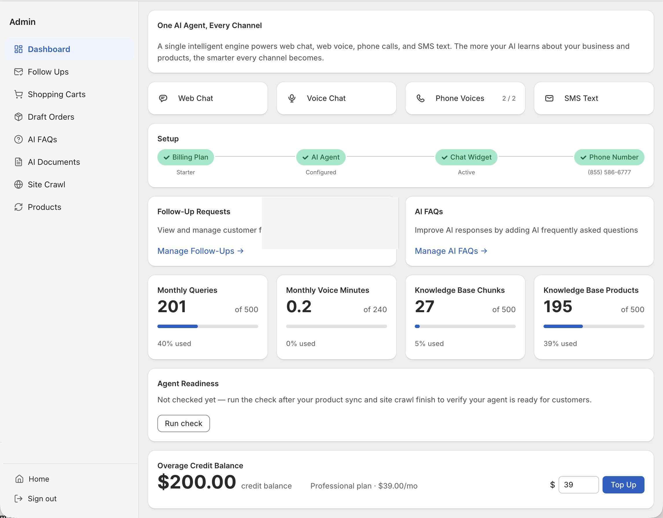 The XInfer Shop admin dashboard